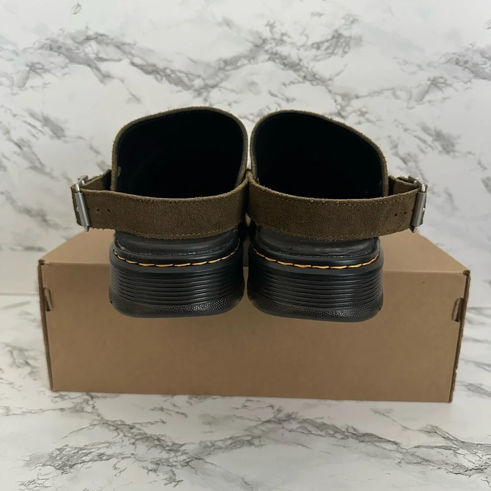 Dr. Martens Olive Green Suede Slingback Clog Loafers
